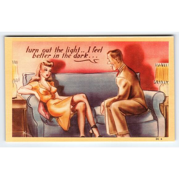 Vintage Linen Comic Postcard 'Feel Better in the Dark' DC 6 1950s - Picture 1 of 2